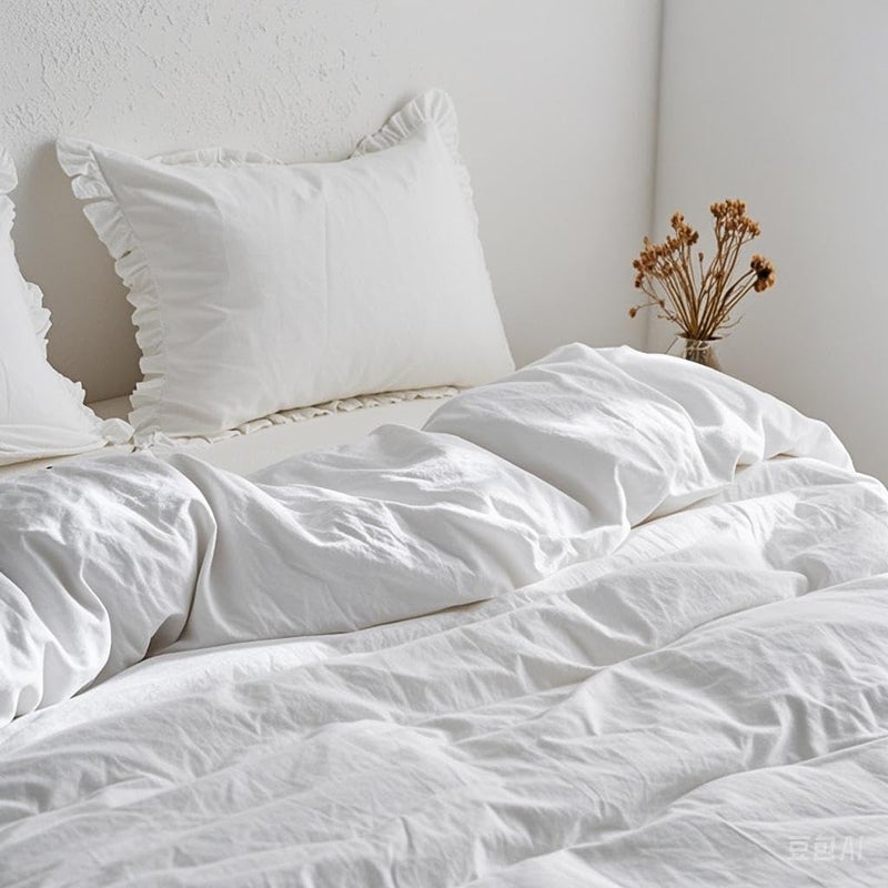 Simple&Opulence 100% Linen Duvet Cover Set, Natural French Flax White Ruffle Duvet Cover Twin Size, Breathable Comfy Linen Bedding Comforter Cover with 1 Pillowcase (White, 68" x 86") - Image 3